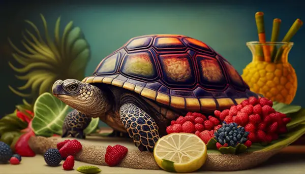 Turtles Eating Fruit