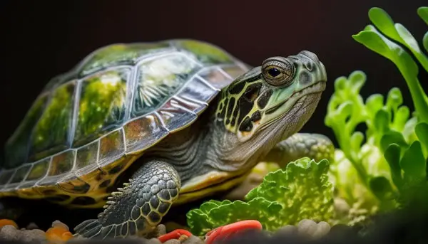 Red-Eared Slider Eat vegetables