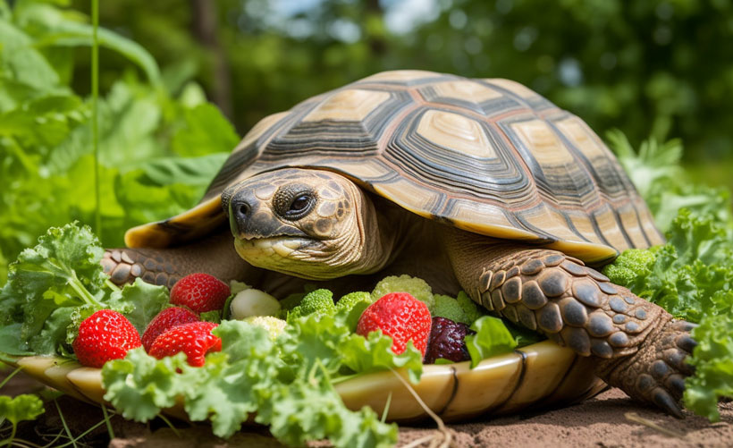 Russian Tortoise Eating Fruits