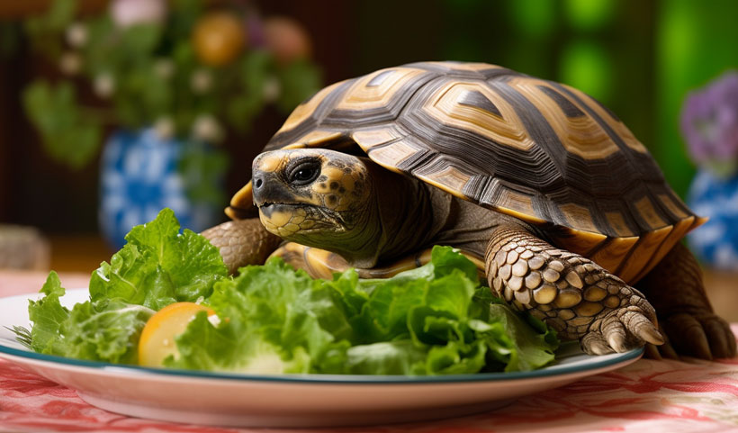 russian tortoise eating Vegetables