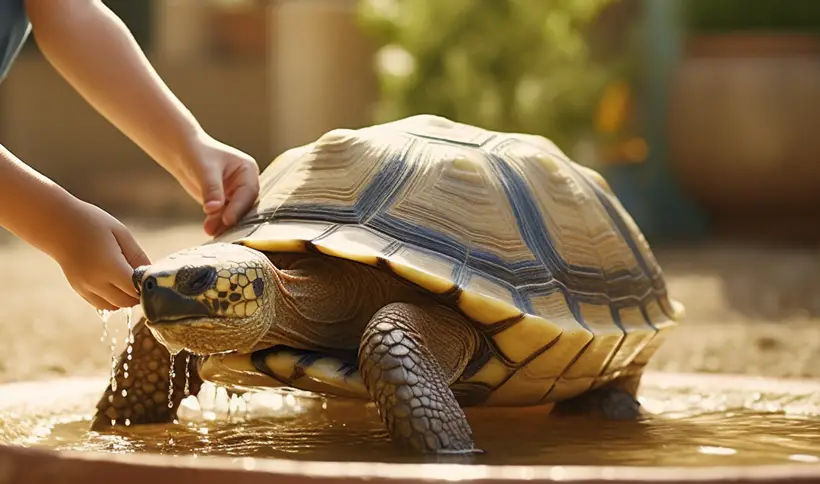 Tortoise Bathing and soaking